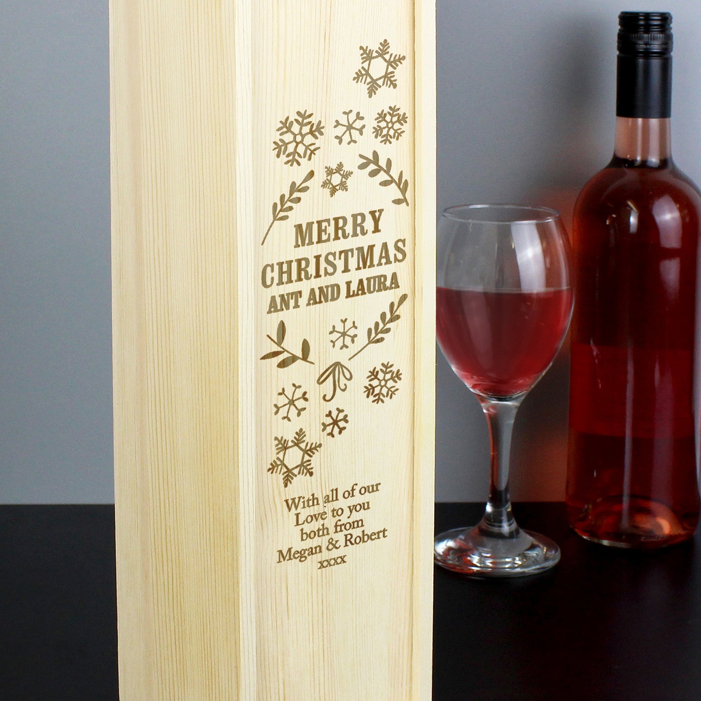 Personalised Christmas Frost Wooden Wine Bottle Box - Personalise It!