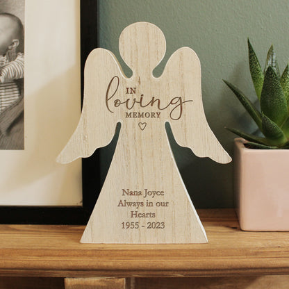 Personalised In Loving Memory Rustic Wooden Angel Decoration - Personalise It!