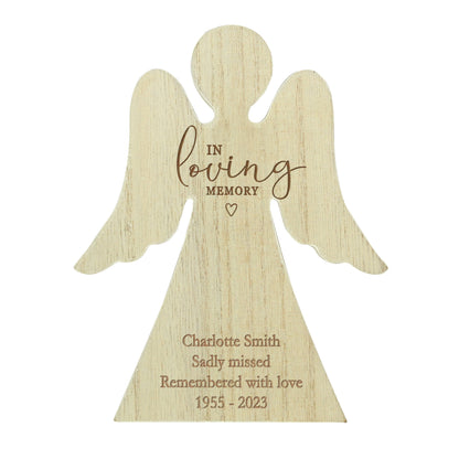 Personalised In Loving Memory Rustic Wooden Angel Decoration - Personalise It!