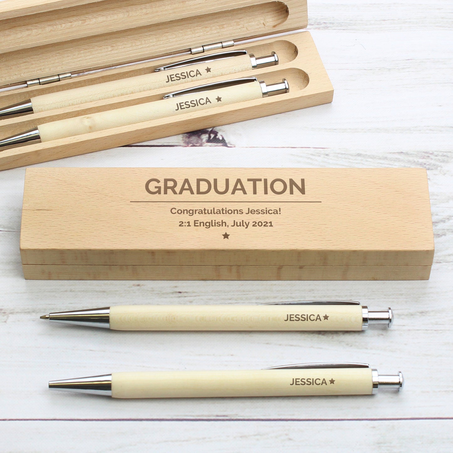 Personalised Classic Wooden Pen & Pencil Box Set - Personalise It!
