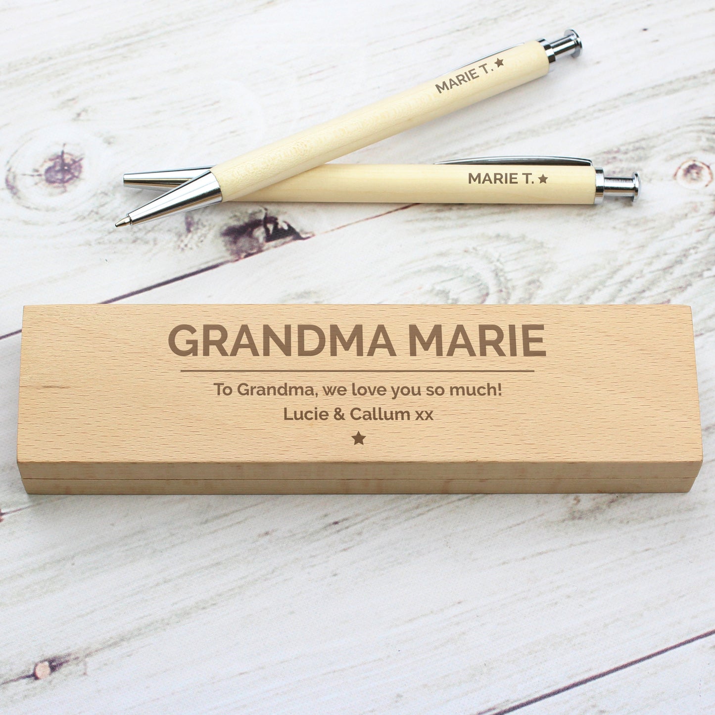 Personalised Classic Wooden Pen & Pencil Box Set - Personalise It!