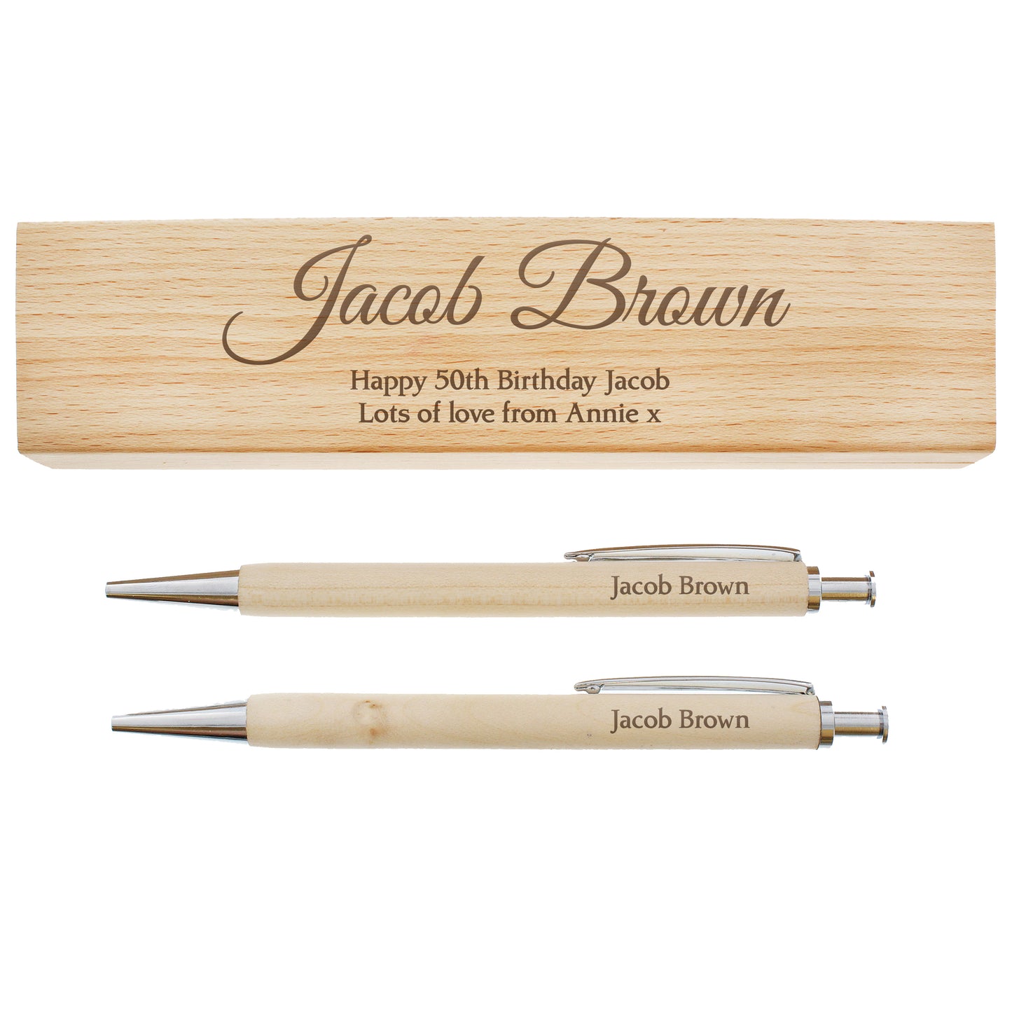 Personalised Any Message Wooden Pen & Pencil Box Set - Personalise It!
