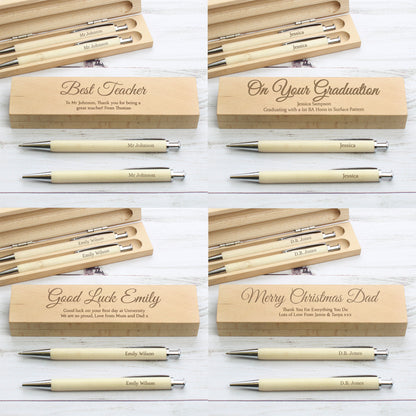 Personalised Any Message Wooden Pen & Pencil Box Set - Personalise It!
