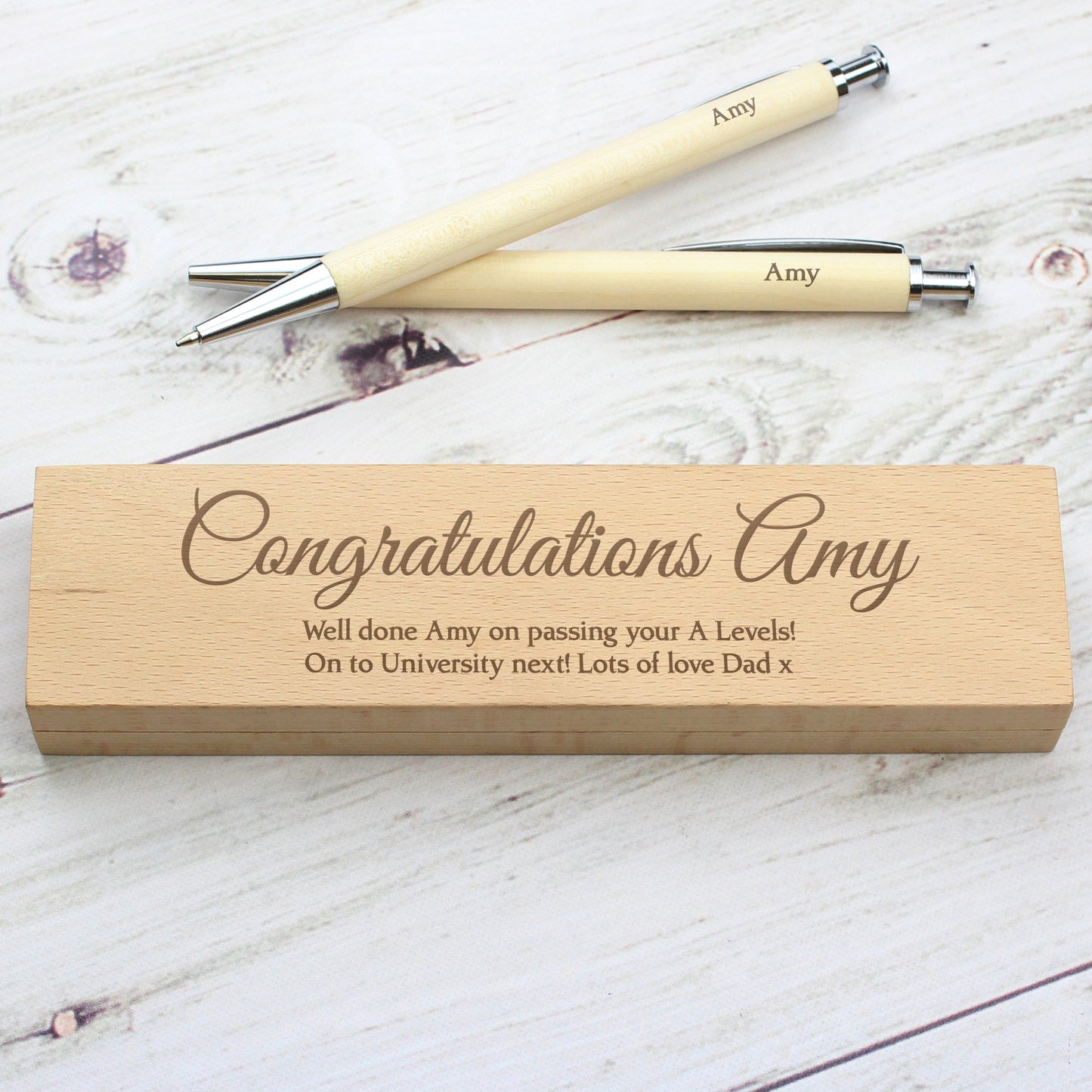 Personalised Any Message Wooden Pen & Pencil Box Set - Personalise It!