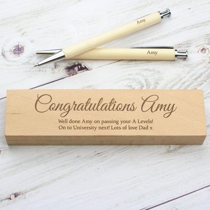 Personalised Any Message Wooden Pen & Pencil Box Set - Personalise It!