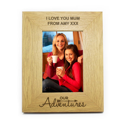 Personalised Our Adventures 4x6 Oak Finish Photo Frame - Personalise It!