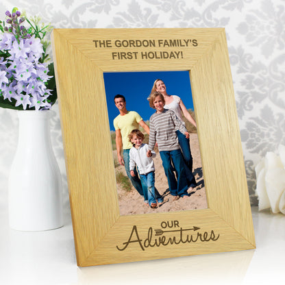 Personalised Our Adventures 4x6 Oak Finish Photo Frame - Personalise It!