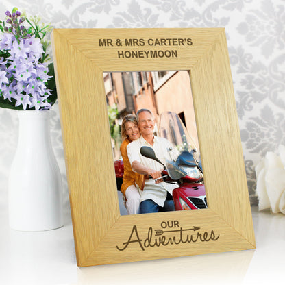 Personalised Our Adventures 4x6 Oak Finish Photo Frame - Personalise It!