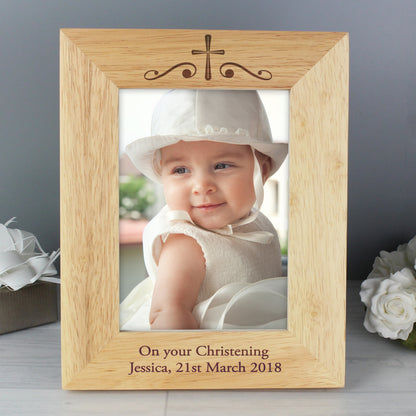 Personalised Religious Swirl 5x7 Wooden Photo Frame - Personalise It!