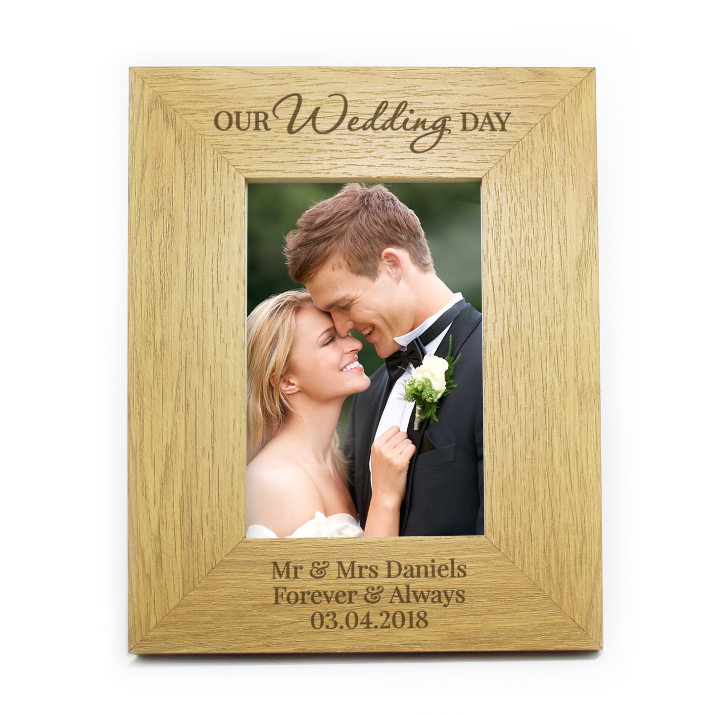 Personalised Our Wedding Day 4x6 Oak Finish Photo Frame - Personalise It!