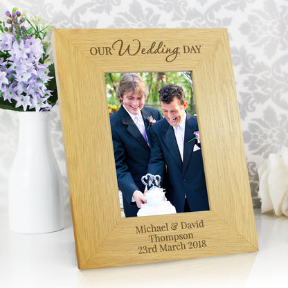 Personalised Our Wedding Day 4x6 Oak Finish Photo Frame - Personalise It!