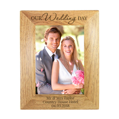 Personalised 'Our Wedding Day' 5x7 Wooden Photo Frame - Personalise It!