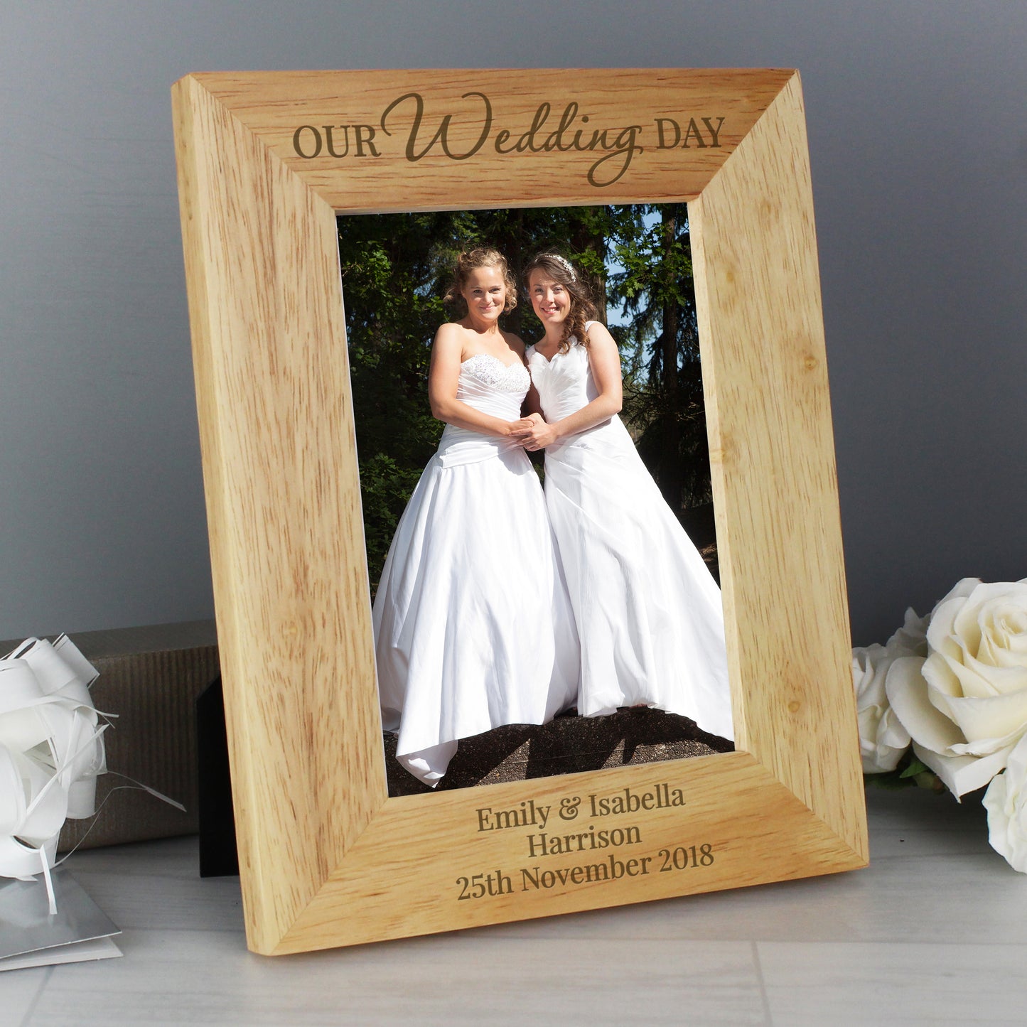 Personalised 'Our Wedding Day' 5x7 Wooden Photo Frame - Personalise It!