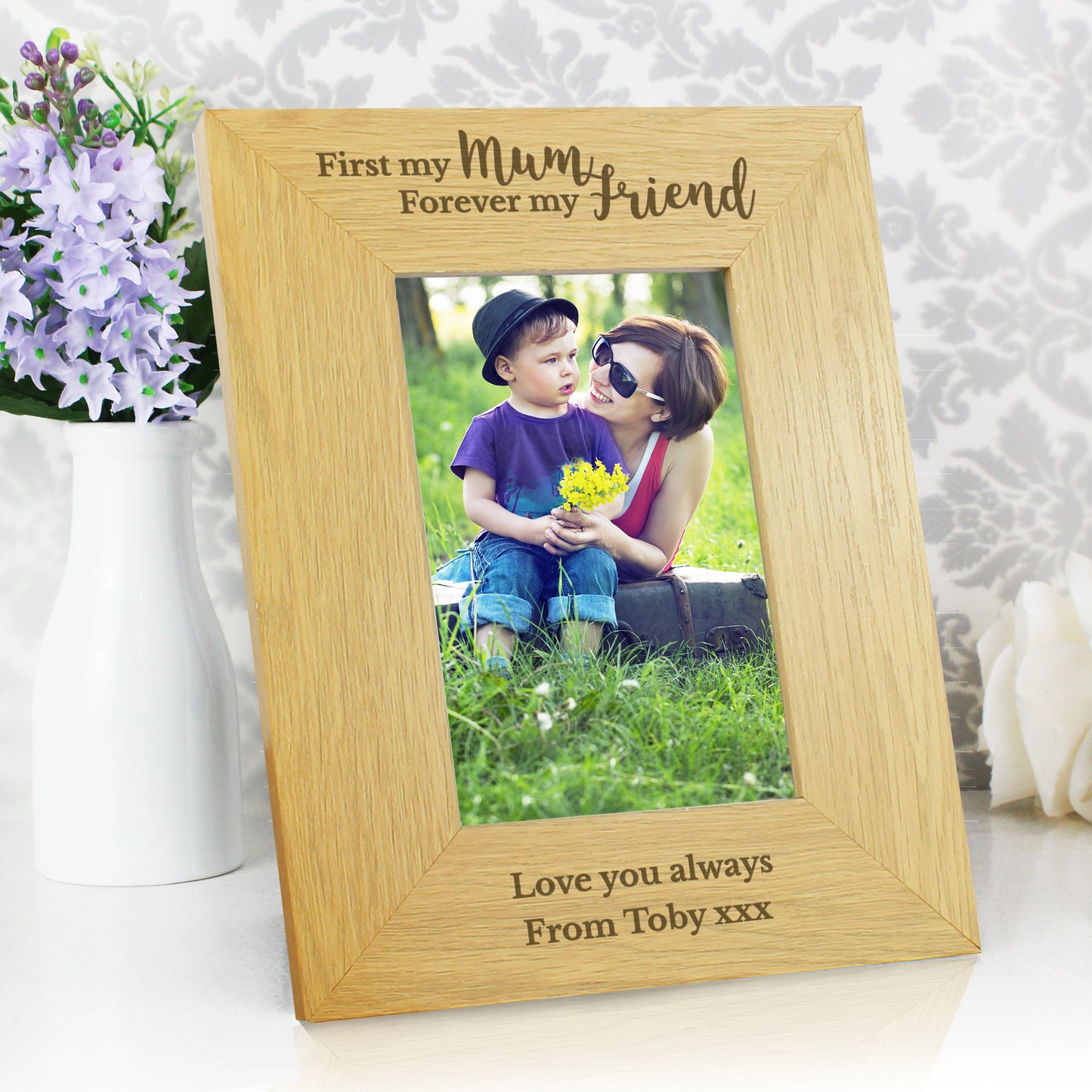 Personalised 'First My Mum, Forever My Friend' 4x6 Oak Finish Photo Frame - Personalise It!