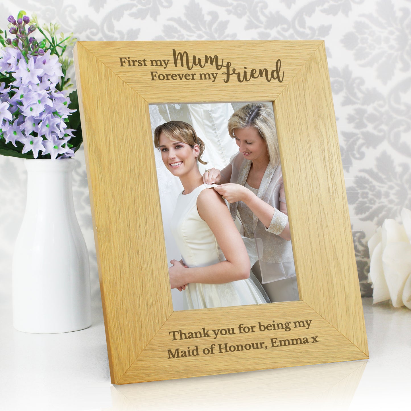 Personalised 'First My Mum, Forever My Friend' 4x6 Oak Finish Photo Frame - Personalise It!