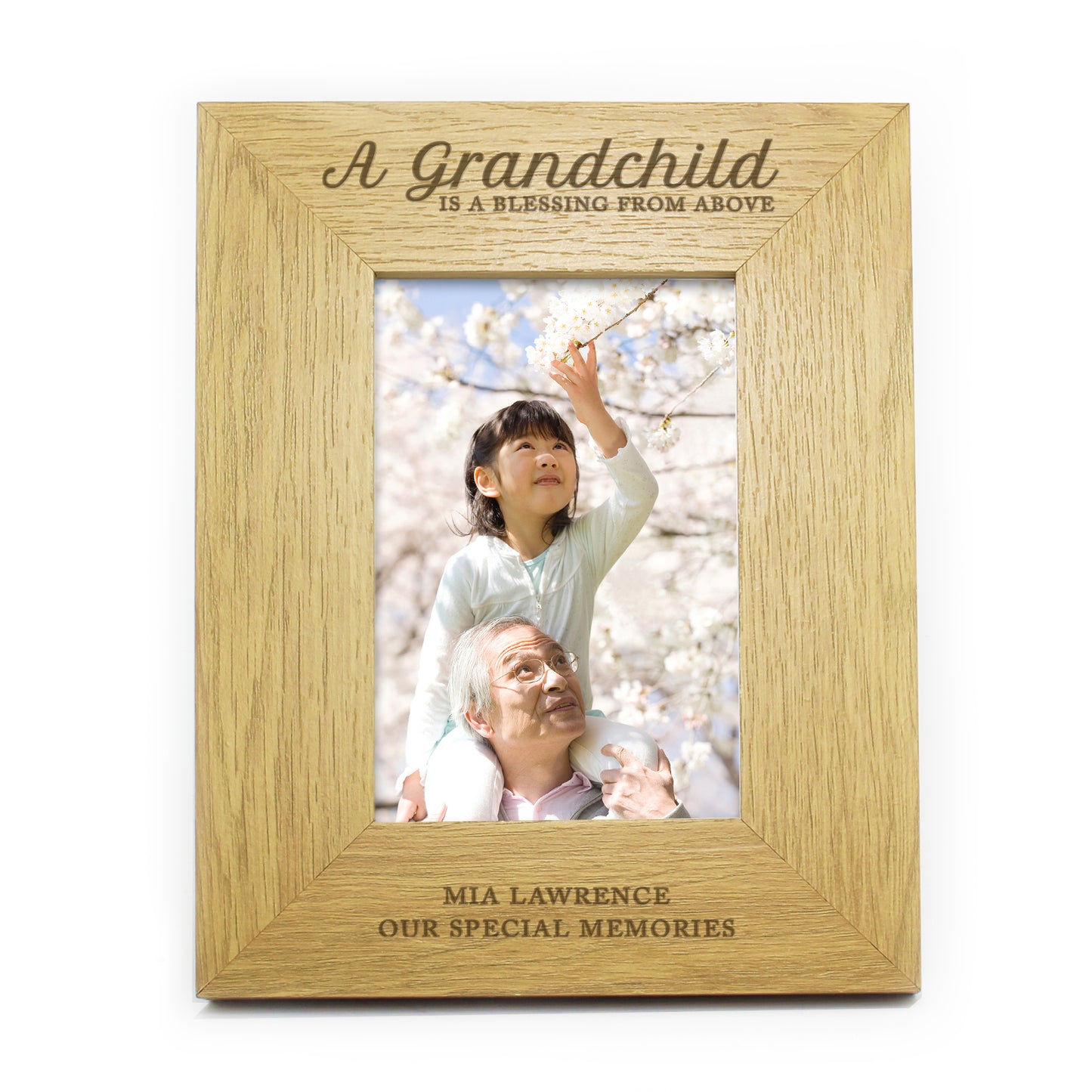 Personalised ""A Grandchild Is A Blessing"" 4x6 Oak Finish Photo Frame - Personalise It!