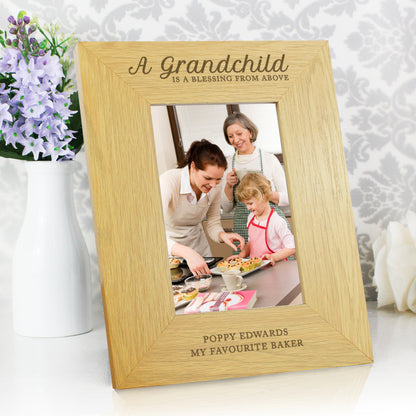 Personalised ""A Grandchild Is A Blessing"" 4x6 Oak Finish Photo Frame - Personalise It!
