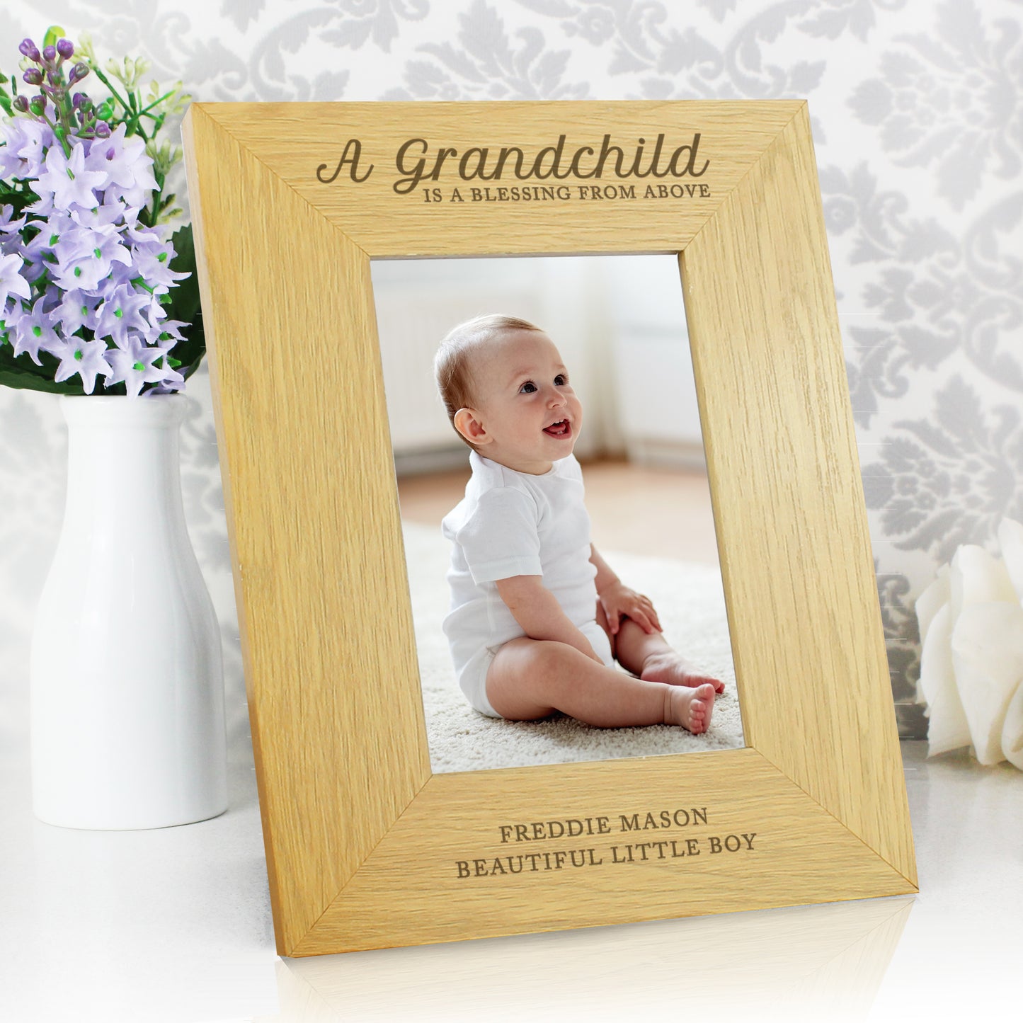 Personalised ""A Grandchild Is A Blessing"" 4x6 Oak Finish Photo Frame - Personalise It!