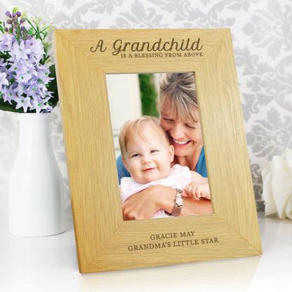 Personalised ""A Grandchild Is A Blessing"" 4x6 Oak Finish Photo Frame - Personalise It!