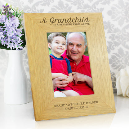 Personalised ""A Grandchild Is A Blessing"" 4x6 Oak Finish Photo Frame - Personalise It!