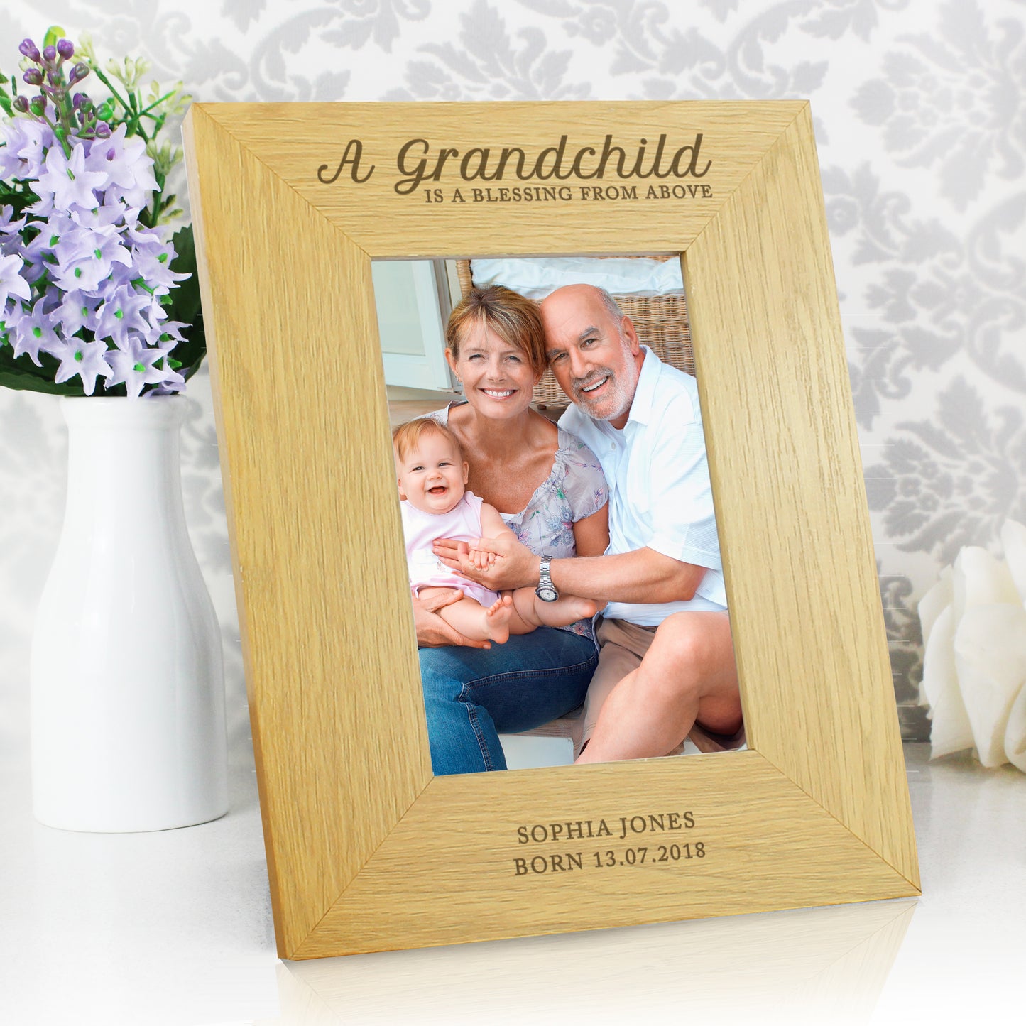 Personalised ""A Grandchild Is A Blessing"" 4x6 Oak Finish Photo Frame - Personalise It!