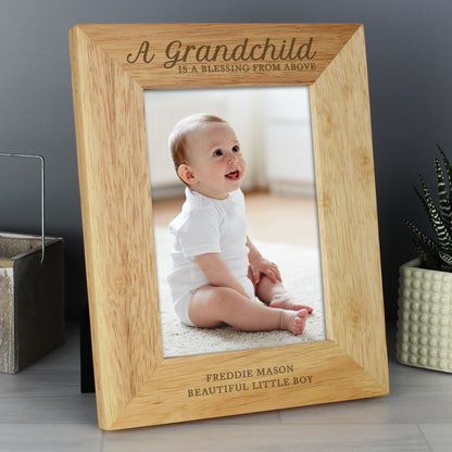Personalised 'A Grandchild is a Blessing' 5x7 Wooden Photo Frame - Personalise It!
