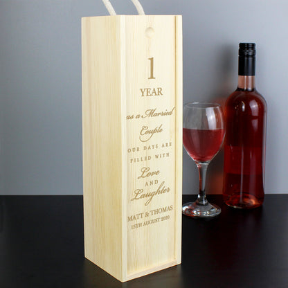 Personalised Anniversary Wooden Wine Bottle Box - Personalise It!