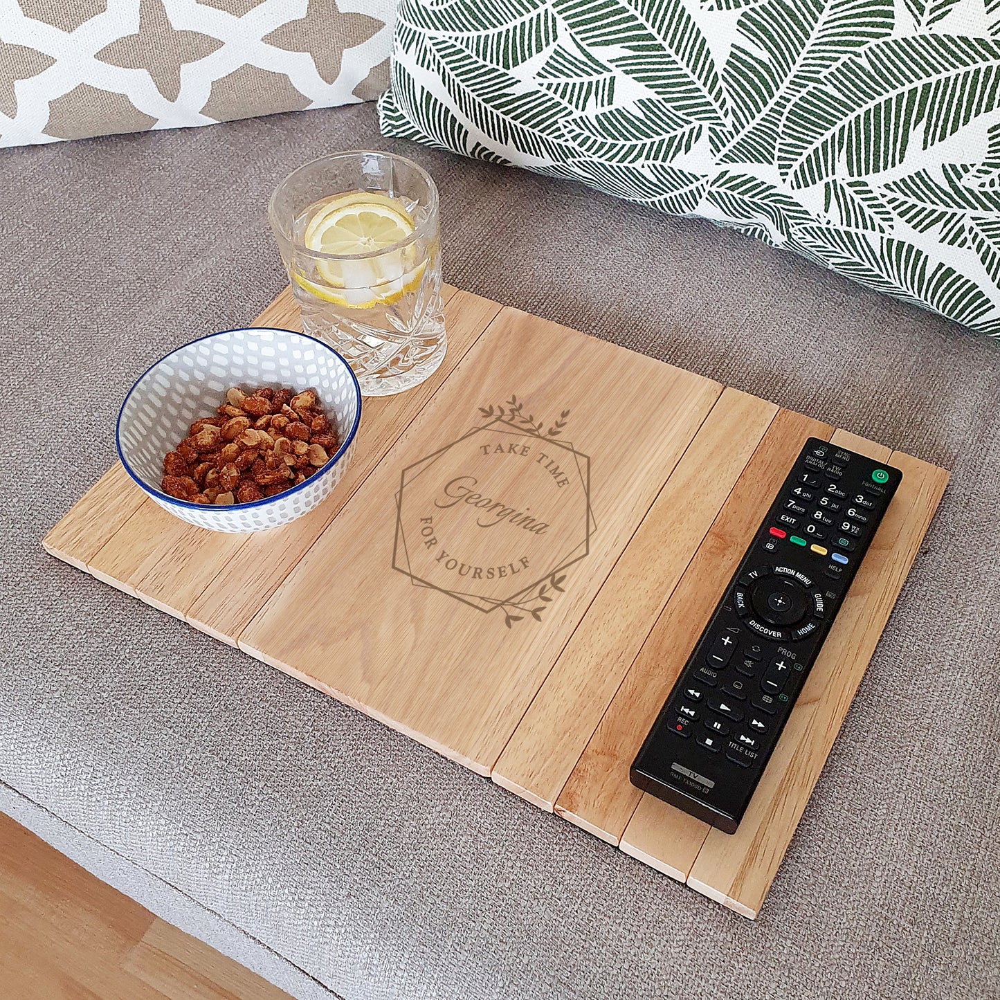 Personalised Take Time For Yourself Wooden Sofa Tray - Personalise It!