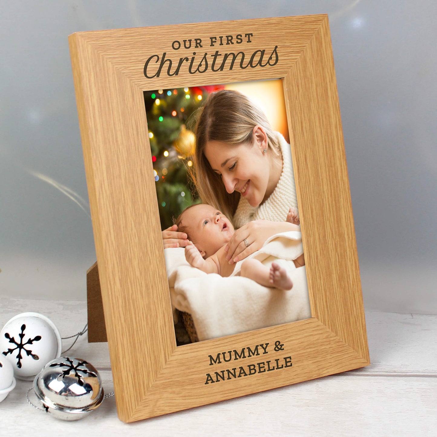 Personalised 'Our First Christmas' 4x6 Oak Finish Photo Frame - Personalise It!