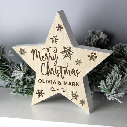 Personalised Merry Christmas Rustic Wooden Star Decoration - Personalise It!