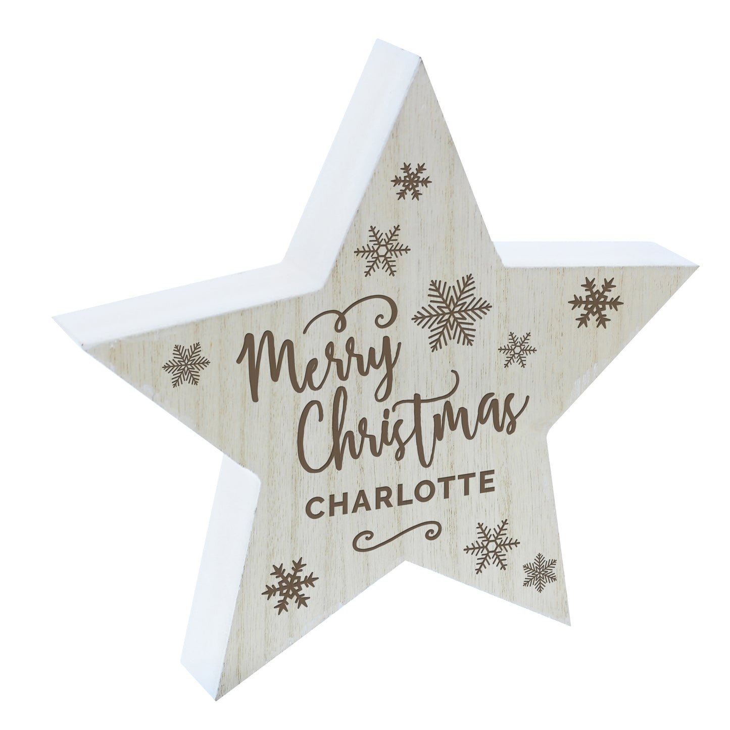 Personalised Merry Christmas Rustic Wooden Star Decoration - Personalise It!