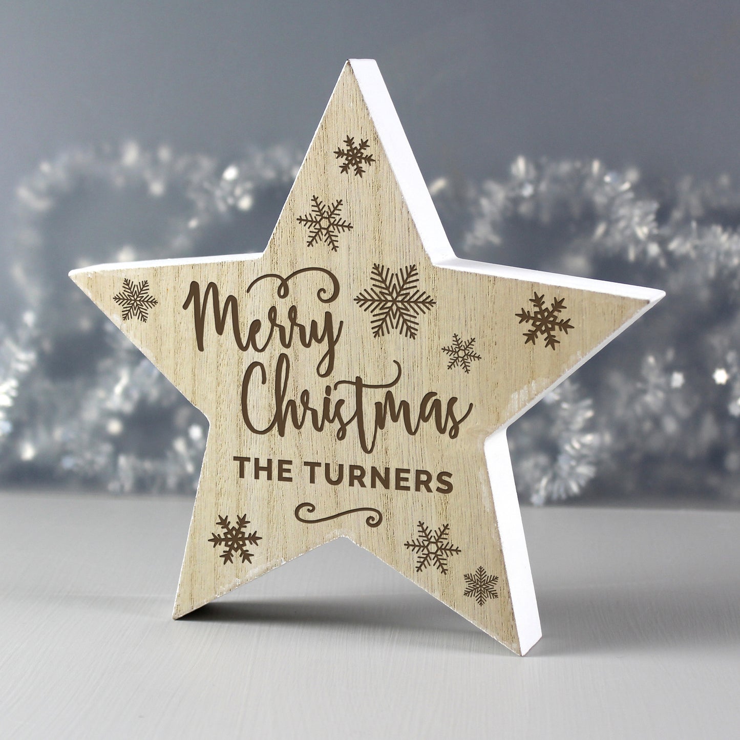 Personalised Merry Christmas Rustic Wooden Star Decoration - Personalise It!