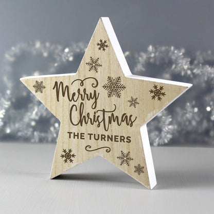 Personalised Merry Christmas Rustic Wooden Star Decoration - Personalise It!