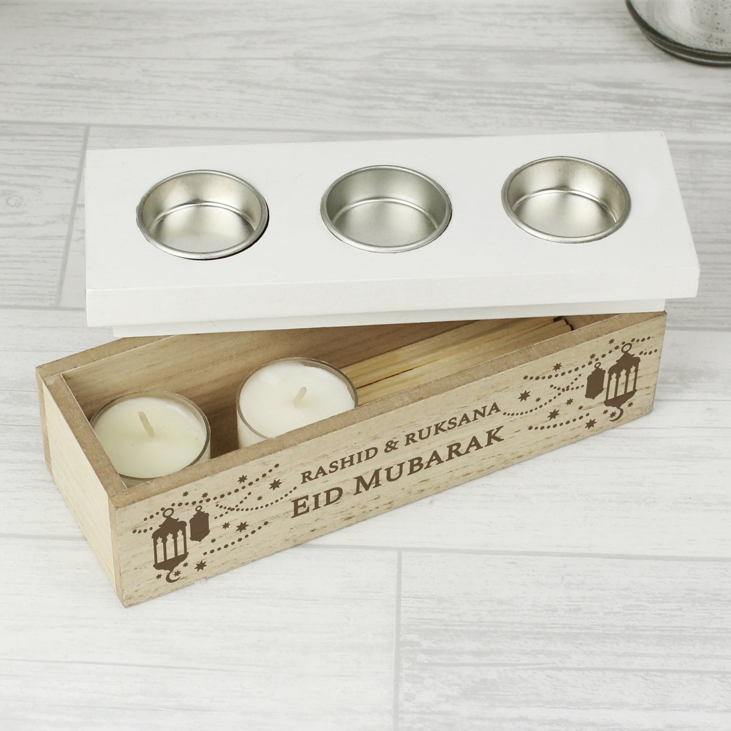 Personalised Eid Triple Tea Light Box - Personalise It!