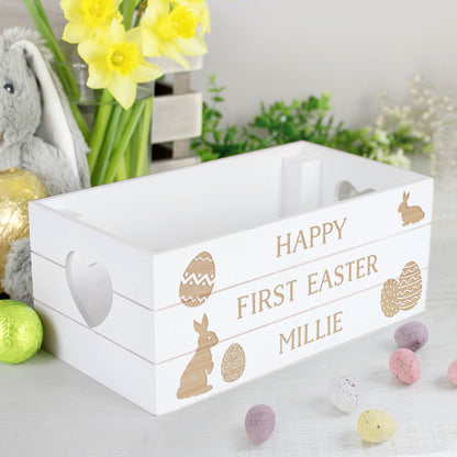 Personalised Easter Bunny White Wooden Crate - Personalise It!