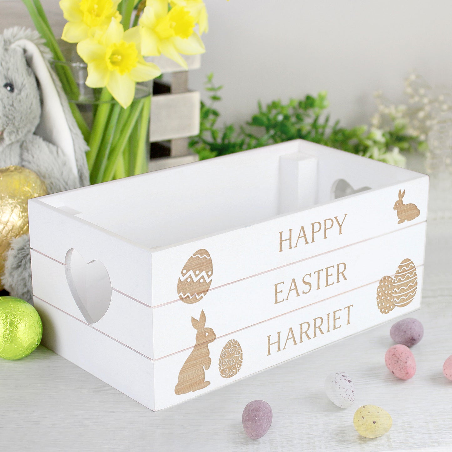 Personalised Easter Bunny White Wooden Crate - Personalise It!