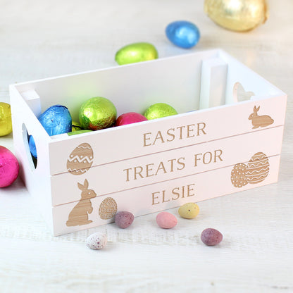 Personalised Easter Bunny White Wooden Crate - Personalise It!