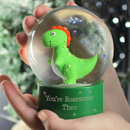 Personalised Message Dinosaur Glitter Snow Globe - Personalise It!