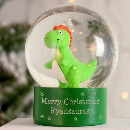 Personalised Message Dinosaur Glitter Snow Globe - Personalise It!