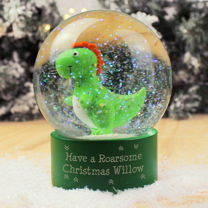 Personalised Message Dinosaur Glitter Snow Globe - Personalise It!