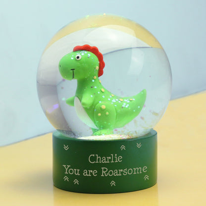 Personalised Message Dinosaur Glitter Snow Globe - Personalise It!