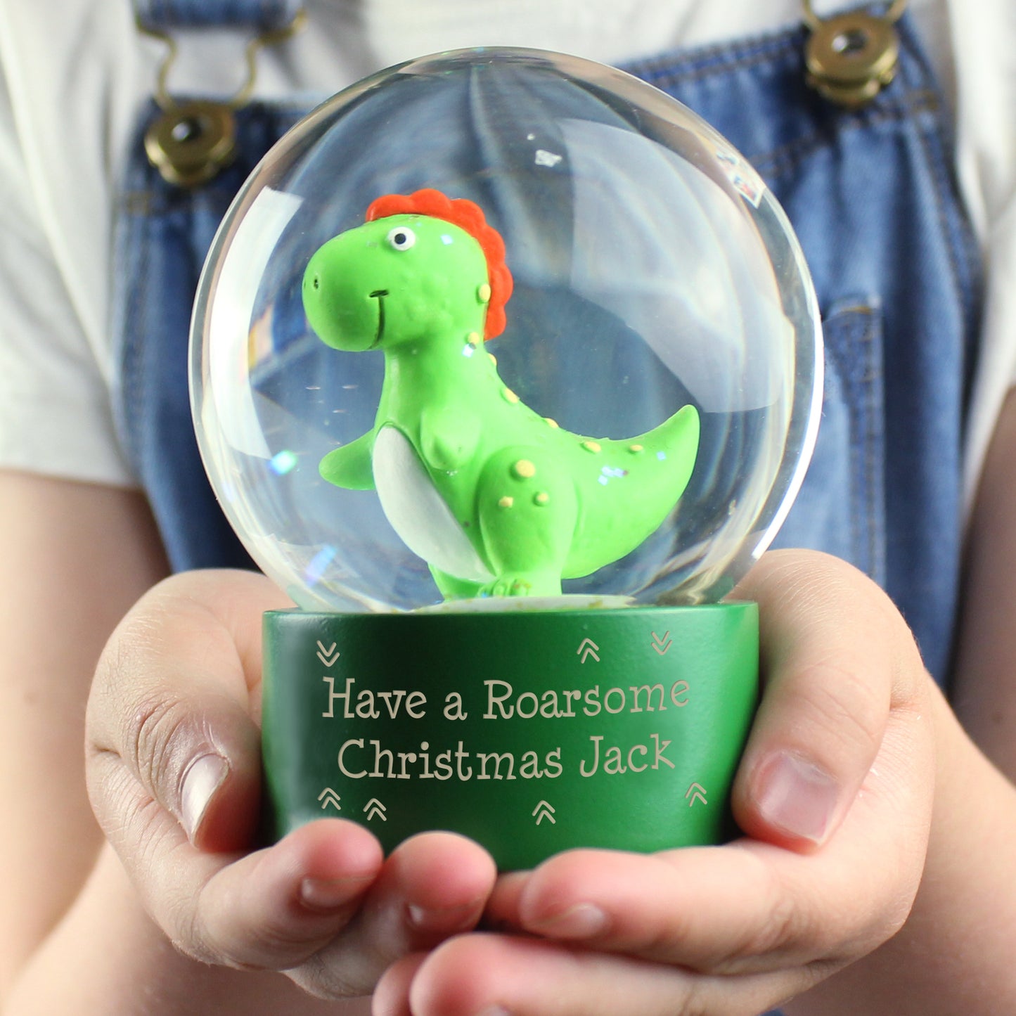 Personalised Message Dinosaur Glitter Snow Globe - Personalise It!
