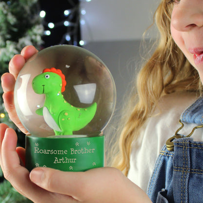 Personalised Message Dinosaur Glitter Snow Globe - Personalise It!