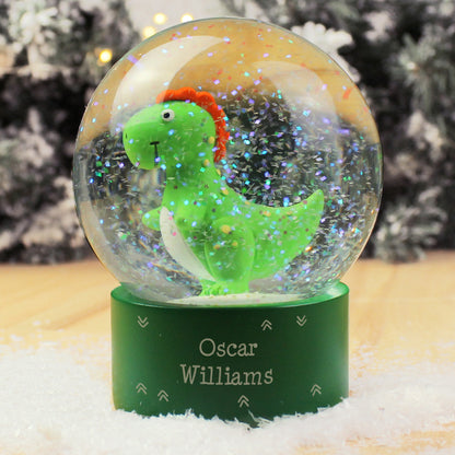 Personalised Message Dinosaur Glitter Snow Globe - Personalise It!