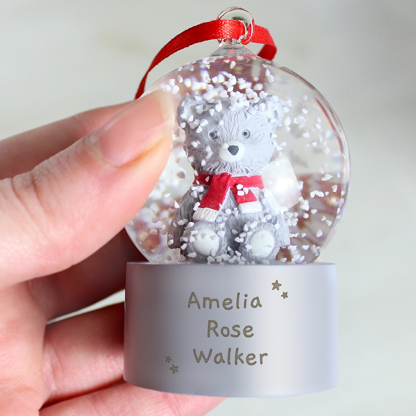 Personalised Message Teddy Bear Glitter Snow Globe Tree Decoration - Personalise It!