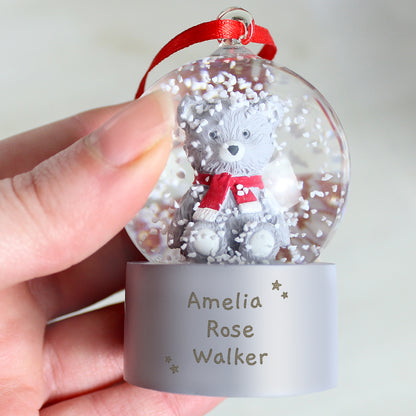 Personalised Message Teddy Bear Glitter Snow Globe Tree Decoration - Personalise It!