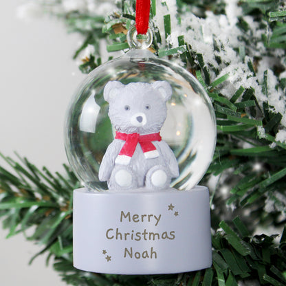 Personalised Message Teddy Bear Glitter Snow Globe Tree Decoration - Personalise It!