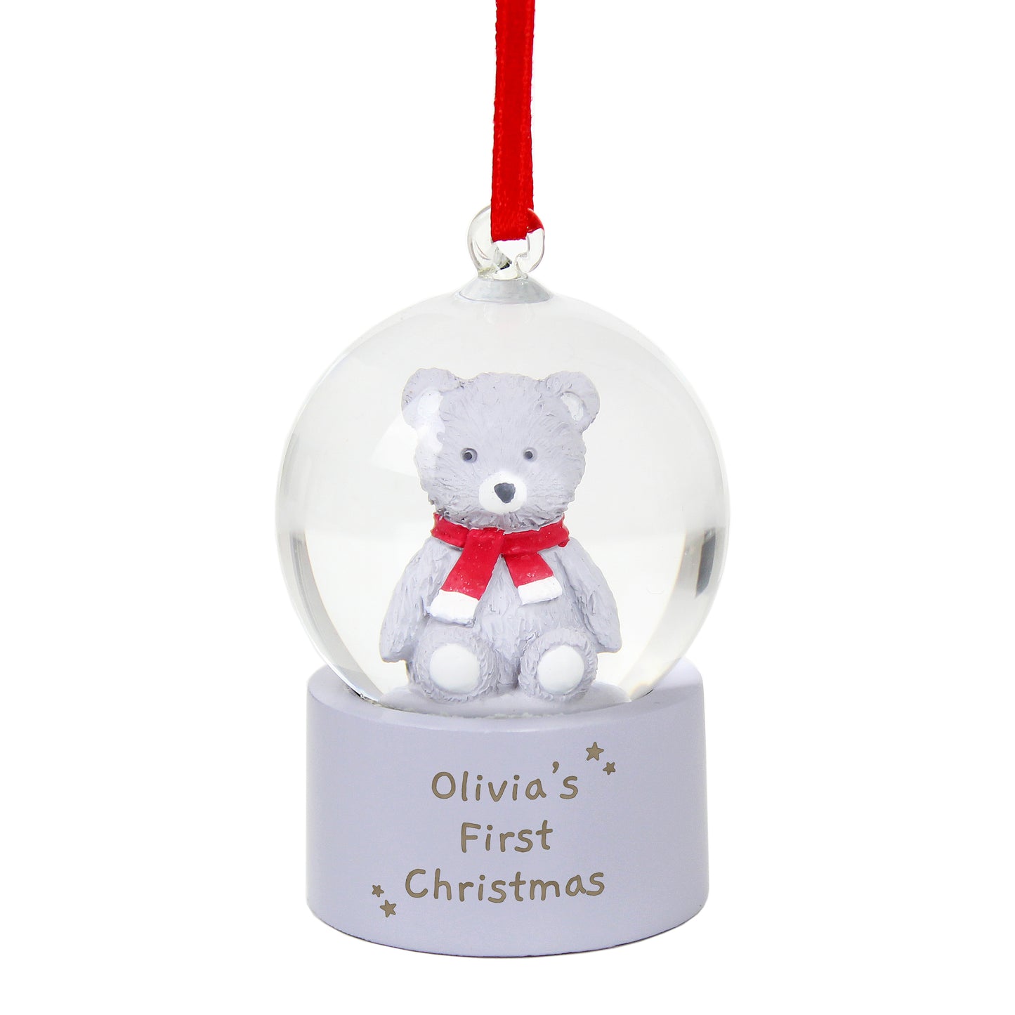 Personalised Message Teddy Bear Glitter Snow Globe Tree Decoration - Personalise It!