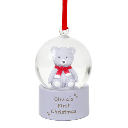 Personalised Message Teddy Bear Glitter Snow Globe Tree Decoration - Personalise It!
