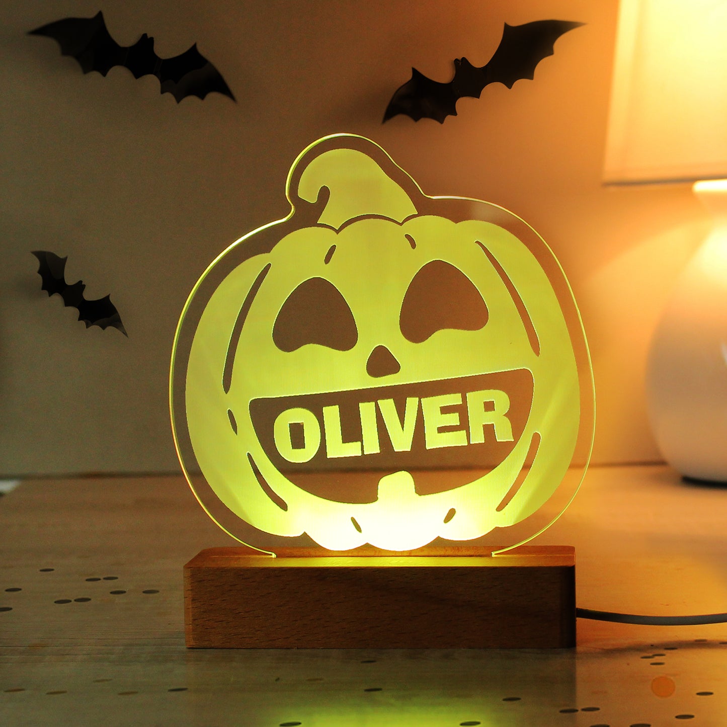 Personalised Pumpkin Wooden Based LED Light - Personalise It!